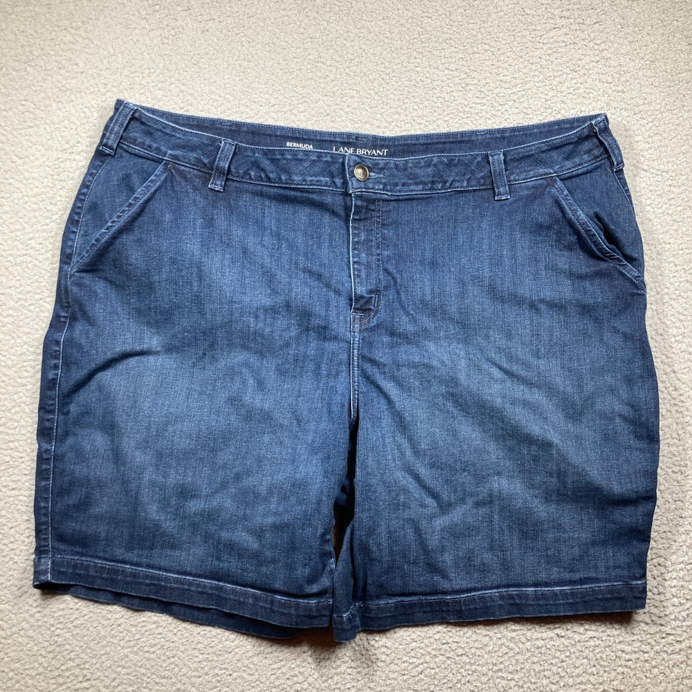 Lane Bryant Bermuda Shorts Women 28 Blue Dark Wash Stretch Denim High Rise